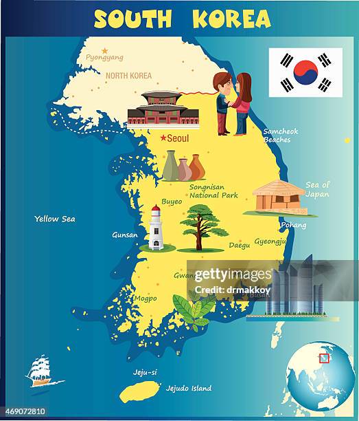 illustrazioni stock, clip art, cartoni animati e icone di tendenza di fumetto mappa di corea del sud - suwon