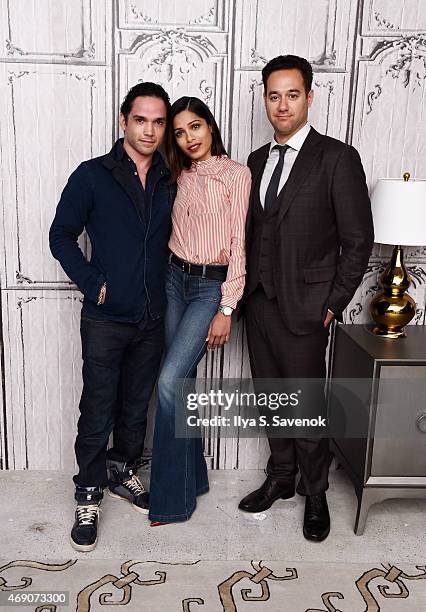 Reece Ritchie, Freida Pinto and Richard Raymond attend the AOL BUILD Speaker Series with the cast of "Desert Dancer" at AOL Studios on April 9, 2015...