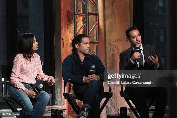 Freida Pinto, Reece Ritchie and Richard Raymond attend AOL BUILD Speaker Series with the cast of "Desert Dancer" at AOL Studios on April 9, 2015 in...