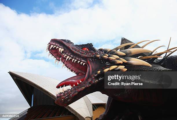 Model of one of Daenerys Targaryen's dragons is seen at photo call to launch Game of Thrones Season 5 at the at Sydney Opera House on April 10, 2015...