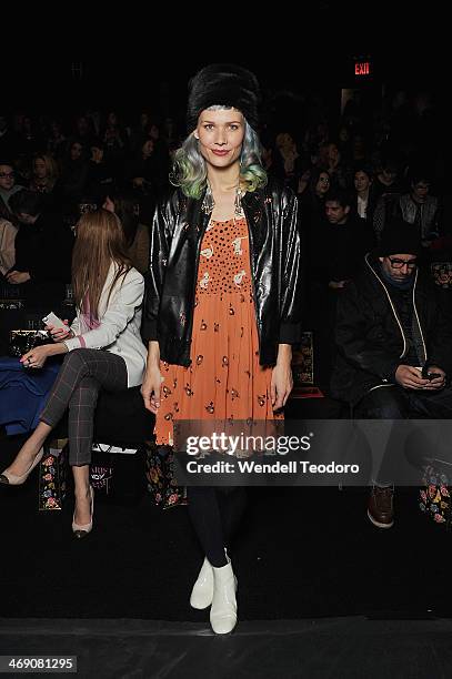 Singer Oh Land attends the Anna Sui Show during Mercedes-Benz Fashion Week Fall 2014 at The Theatre at Lincoln Center on February 12, 2014 in New...