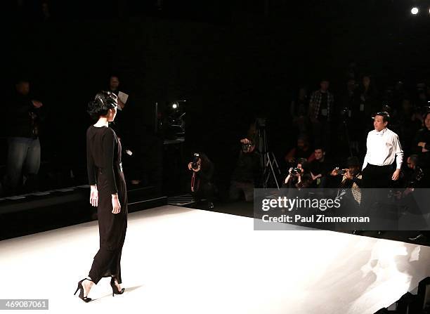 Model and designer Zang Toi at the Zang Toi Show during Mercedes-Benz Fashion Week Fall 2014 at The Salon at Lincoln Center on February 12, 2014 in...