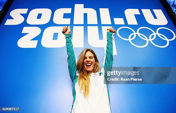 Torah Bright of Australia poses during a press conference at Gorki Press Centre Centre on day six of the Sochi 2014 Winter Olympics on February 13,...