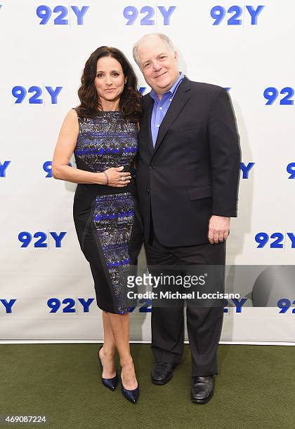 Actress Julia Louis-Dreyfus and writer Frank Rich pose before taking part in 92nd Street Y Presents: Julia Louis-Dreyfus in Conversation with Frank...