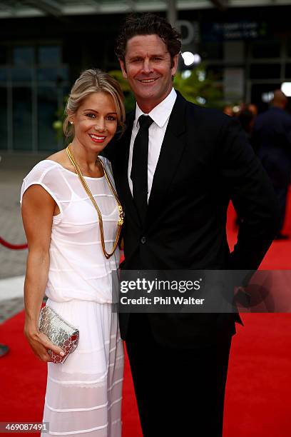 Chris Cairns and his wife Mel pose on the red carpet ahead of the Westpac Halberg Awards at Vector Arena on February 13, 2014 in Auckland, New...