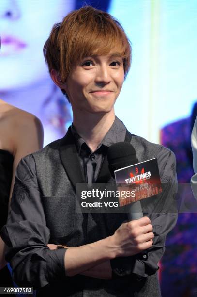 Director Guo Jingming attends "Tiny Times 3" press conference at Marriott Hotel on February 12, 2014 in Shanghai, China.