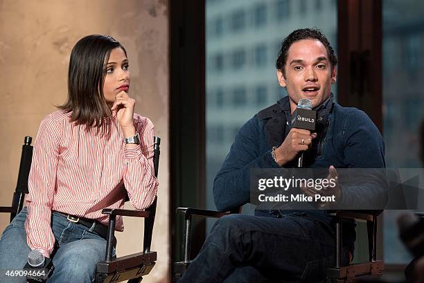 Actors Freida Pinto and Reece Ritchie attend the AOL BUILD Speaker Series: The Cast Of "Desert Dancer" at AOL Studios In New York on April 9, 2015 in...