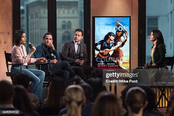 Actors Freida Pinto and Reece Ritchie, Director Richard Raymond, and Moderator Rula Jebreal attend the AOL BUILD Speaker Series: The Cast Of "Desert...