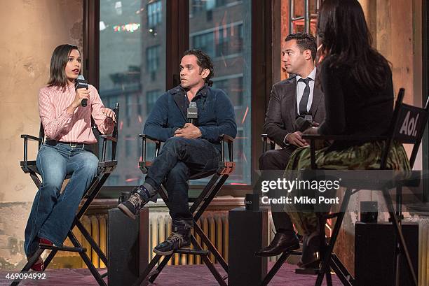 Actors Freida Pinto and Reece Ritchie, Director Richard Raymond, and Moderator Rula Jebreal attend the AOL BUILD Speaker Series: The Cast Of "Desert...