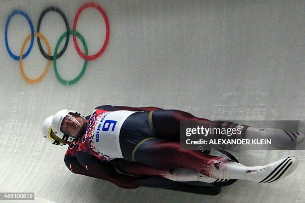 Sascha Benecken and Toni Eggert compete in the Luge Doubles event of the Sochi Winter Olympics on February 12, 2014 at the Sanki Sliding Center in...