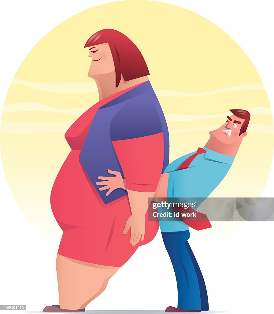 Man carrying fat woman
