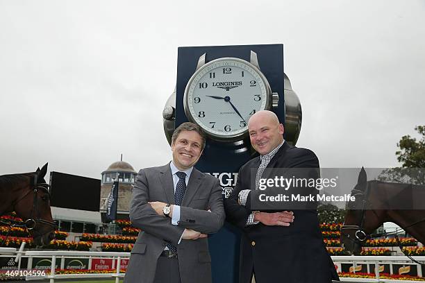 Vice President and Head of International Marketing Longines Juan Carlos Capelli and Australian Trainer Peter Moody during the launch of the Longines...