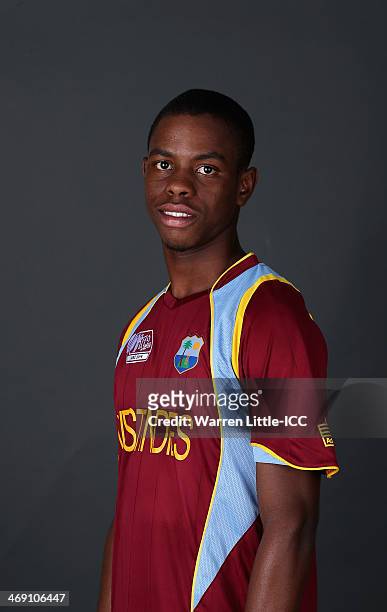 Shimron Hetmyer of the West Indies poses for a portrait ahead of the ICC U-19 Cricket World Cup at the ICC offices on February 11, 2014 in Dubai,...