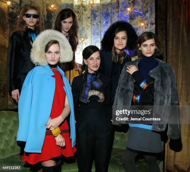 Designer Cynthia Rowley poses with models wearing Cynthia Rowley Fall 2014 at the Cynthia Rowley Fall 2014 Presentation during Mercedes-Benz Fashion...