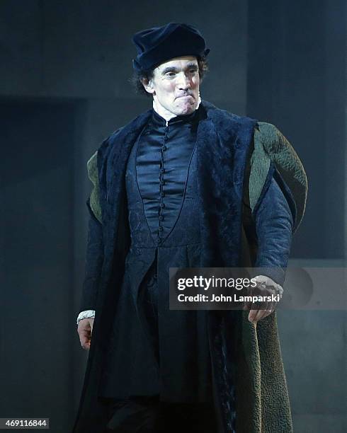 Ben Miles performs at the "Wolf Hall" Opening Night curtain call at Winter Garden Theatre on April 9, 2015 in New York City.