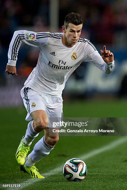 Gareth Bale of Real Madrid CF runs for the ball during the Copa del Rey semi-final second leg match between Club Atletico de Madrid and Real Madrid...