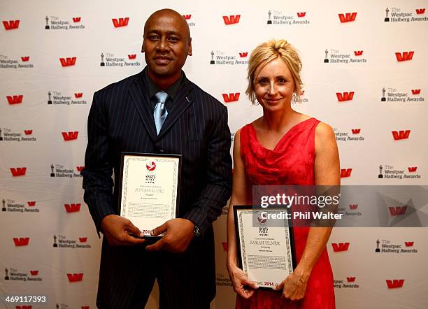 Jonah Lomu and Sarah Ulmer are inducted into the Sports Hall of Fame during the Westpac Halberg Awards at Vector Arena on February 13, 2014 in...