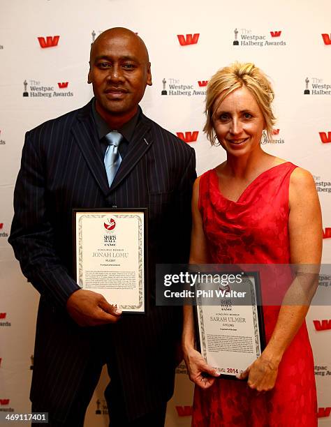 Jonah Lomu and Sarah Ulmer are inducted into the Sports Hall of Fame during the Westpac Halberg Awards at Vector Arena on February 13, 2014 in...