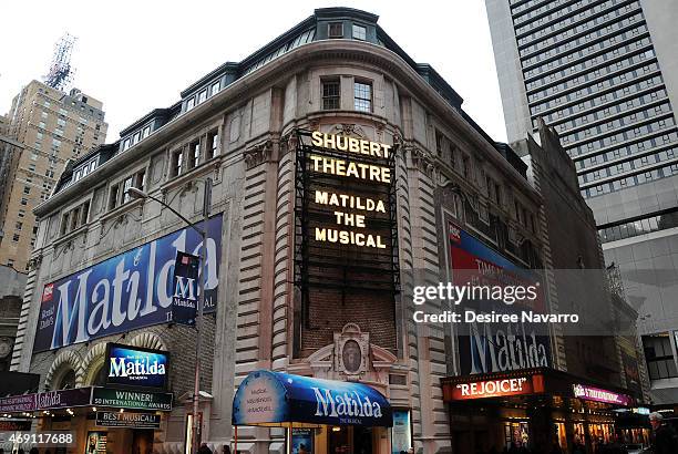 Exterior view of "Matilda" On Broadway Celebrates 2nd Anniversary at Shubert Theatre on April 9, 2015 in New York City.