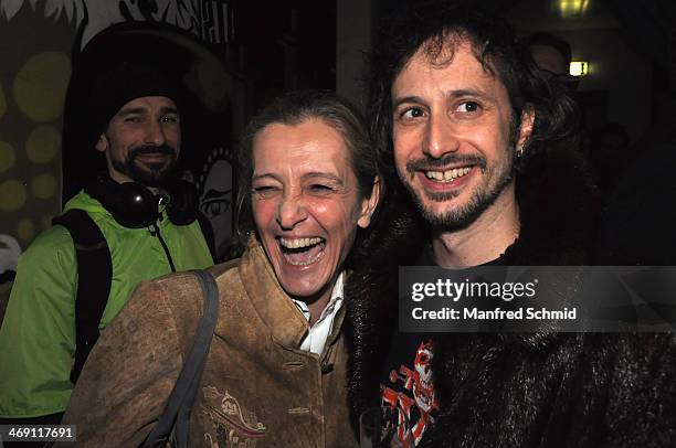 Kathrin Zechner and Michael Ostrowski pose for a photograph during the after party for the Austrian premiere of 'Das Finstere Tal' at Badeschiff on...