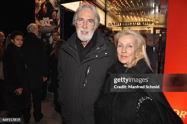 Michael Haneke and Susi Haneke attends the Austrian premiere of 'Das Finstere Tal' at Gartenbau cinema on February 11, 2014 in Vienna, Austria.