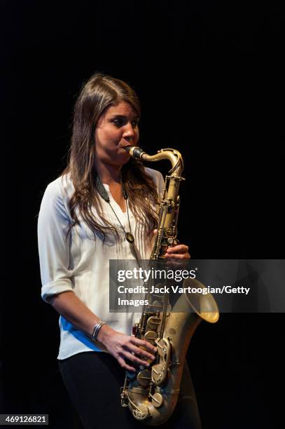 Chilean Jazz musician Melissa Aldana plays tenor saxophone as she leads her group, Crash Trio, during a 'Monk-in-Motion: The Next Face of Jazz...