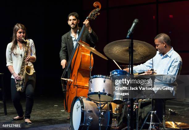 Chilean Jazz musician Melissa Aldana plays tenor saxophone as she leads her group, Crash Trio, during a 'Monk-in-Motion: The Next Face of Jazz...