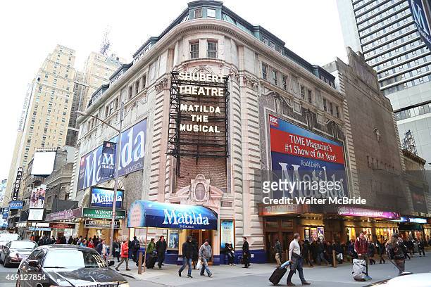 Theatre Marquee for 'Matilda The Musical' celebrating their "Cotton" Anniversary as they begin the third year on Broadway at the Shubert Theatre on...