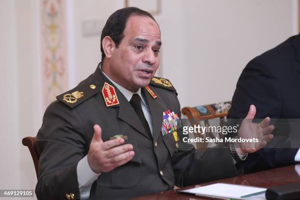 Egypt's Minister of Defense, First Deputy Prime Minister and likely presidential candidate, Field Marshal Abdel Fattah el-Sisi meets with Russian...