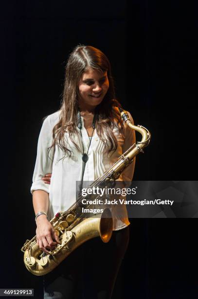 Chilean Jazz musician Melissa Aldana plays tenor saxophone as she leads her group, Crash Trio, during a 'Monk-in-Motion: The Next Face of Jazz...