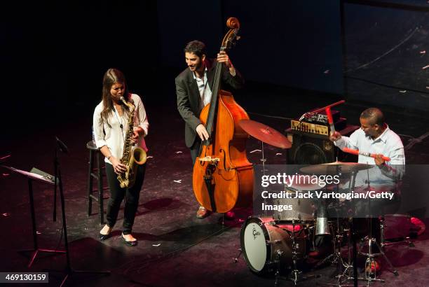 Chilean Jazz musician Melissa Aldana plays tenor saxophone as she leads her group, Crash Trio, during a 'Monk-in-Motion: The Next Face of Jazz...