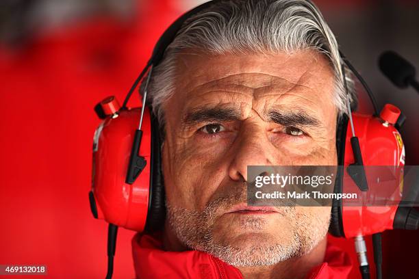 Ferrari Team Principal Maurizio Arrivabene looks on during practice for the Formula One Grand Prix of China at Shanghai International Circuit on...