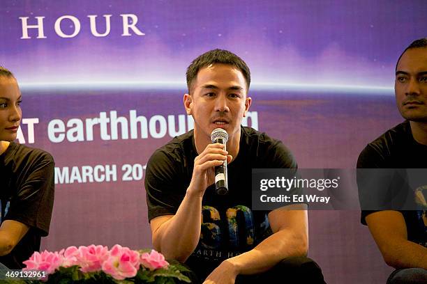 Tiger Warrior Joe Taslim speaks at a news conference announcing that Spiderman was named the new Super Hero Ambassador for Earth Hour on February 13,...