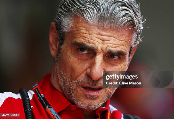 Ferrari Team Principal Maurizio Arrivabene looks on during practice for the Formula One Grand Prix of China at Shanghai International Circuit on...