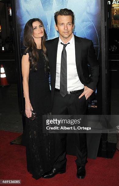 Actor Sean Patrick Flannery and Playboy Playmate Lauren Michelle Hill arrive for the Premiere Of "Phantom" held at The TCL Chinese Theater on...