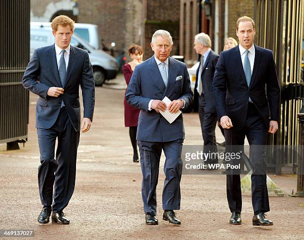 Prince Harry, Prince Charles, Prince of Wales and Prince William, Duke of Cambridge arrive at the Illegal Wildlife Trade Conference at Lancaster...
