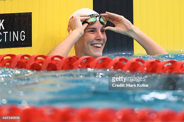Bronte Campbell celebrates victory in the Women's 50m Freestyle Final during day eight of the Australian National Swimming Championships at Sydney...