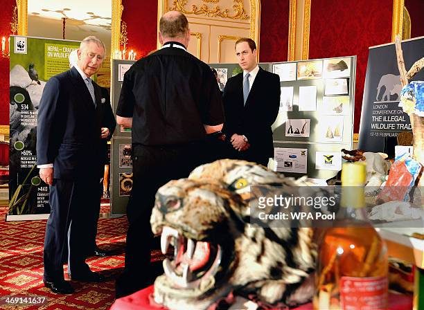 Prince William, Duke of Cambridge and Prince Charles, Prince of Wales attend the Illegal Wildlife Trade Conference at Lancaster House on February 13,...