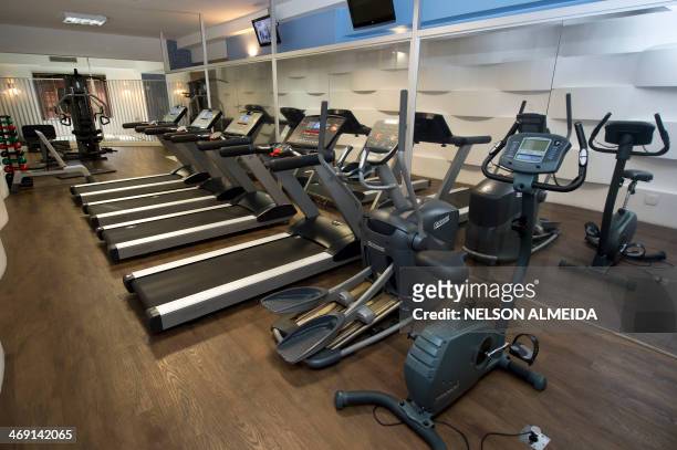 View of a gym at the Mendes Plaza Hotel in Santos, some 70 km from Sao Paulo, which will host Costa Rica's national football team during the FIFA...