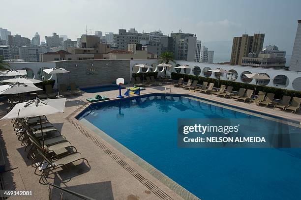 View of a pool at the Mendes Plaza Hotel in Santos, some 70 km from Sao Paulo, which will host Costa Rica's national football team during the FIFA...