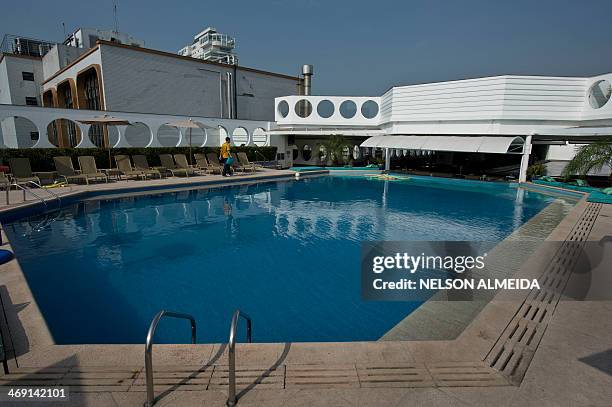 View of a pool at the Mendes Plaza Hotel in Santos, some 70 km from Sao Paulo, which will host Costa Rica's national football team during the FIFA...