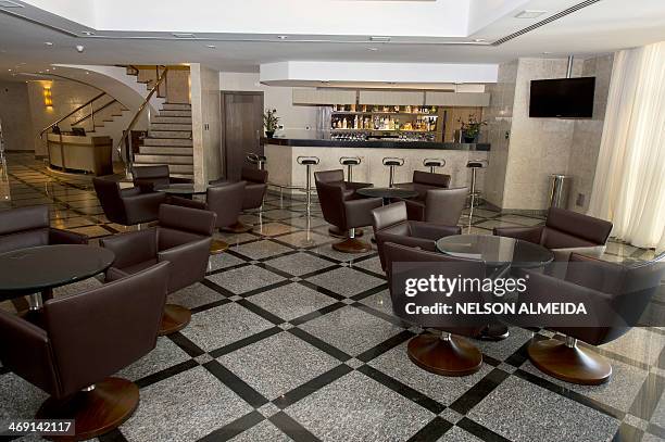 View of the bar at the Mendes Plaza Hotel in Santos, some 70 km from Sao Paulo, which will host Costa Rica's national football team during the FIFA...
