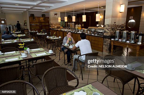 View of the restaurant at the Mendes Plaza Hotel in Santos, some 70 km from Sao Paulo, which will host Costa Rica's national football team during the...