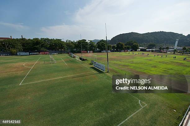 View of the football field of the Rei Pele training centre in Santos, some 70 km from Sao Paulo, which will host Mexico's national football team...