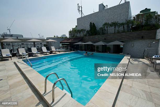 View of the pool of the Parque Balneario Hotel in Santos, some 70 km from Sao Paulo, which will host Mexico's national football team during the FIFA...