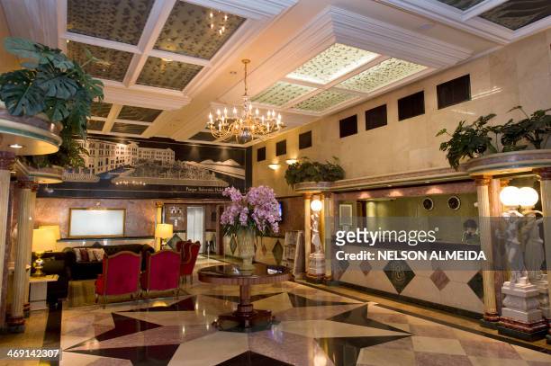 View of the lobby of the Parque Balneario Hotel in Santos, some 70 km from Sao Paulo, which will host Mexico's national football team during the FIFA...