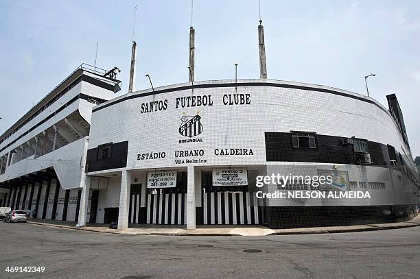 View of the Urbano Caldeira football stadium in Santos, some 70 km from Sao Paulo, which will host Costa Rica's national football team during the...