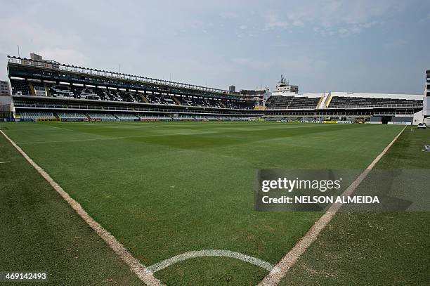 View of the Urbano Caldeira football stadium in Santos, some 70 km from Sao Paulo, which will host Costa Rica's national football team during the...