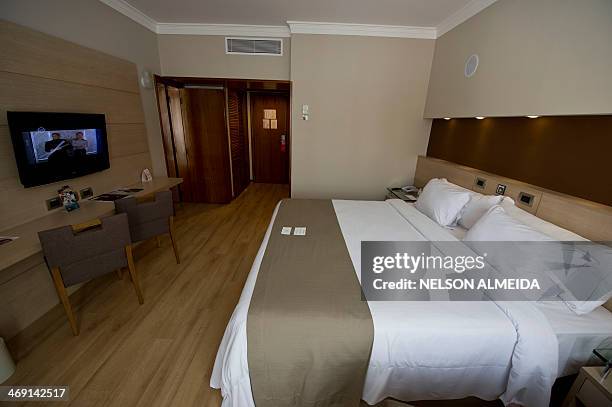 View of a room at the Mendes Plaza Hotel in Santos, some 70 km from Sao Paulo, which will host Costa Rica's national football team during the FIFA...