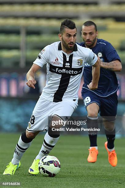 Massimo Coda of Parma FC in action during the Serie A match between Parma FC and Udinese Calcio at Stadio Ennio Tardini on April 8, 2015 in Parma,...
